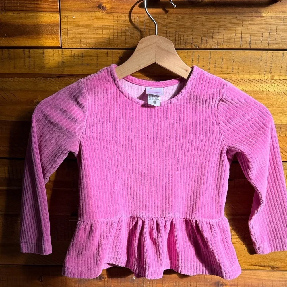 Hanna Andersson Velour Vibrant Pink Long Sleeve Peplum Top
